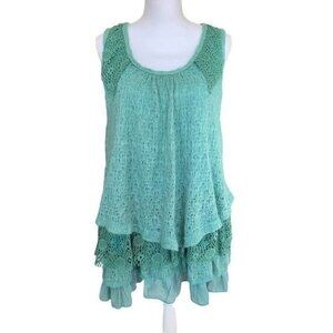 Lagenlook Dress Pretty Angel M Green Layers Ruffles Lace Crochet Fuzzy Lined
